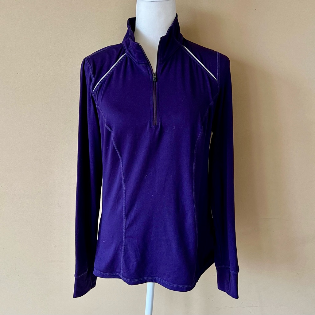 Xersion Medium Purple 1/4 Zip Dri-Fit Pullover Shirt Thumb Holes